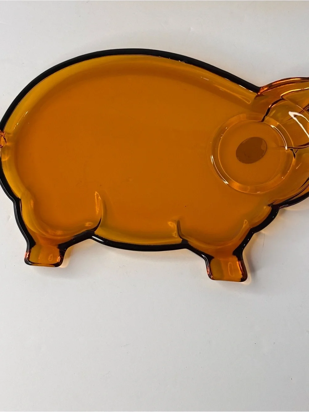 Vtg  1980’s Tiara Amber Glass Pig Snack Plates and Cups in Original Box Set Of 2